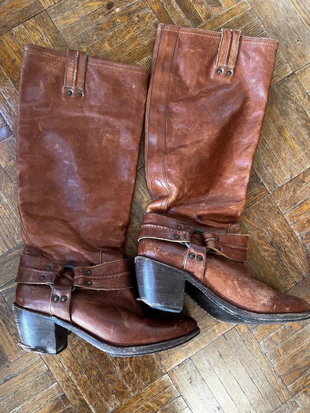 Frye Carmen Tall Harness Boot in Chestnut Brown